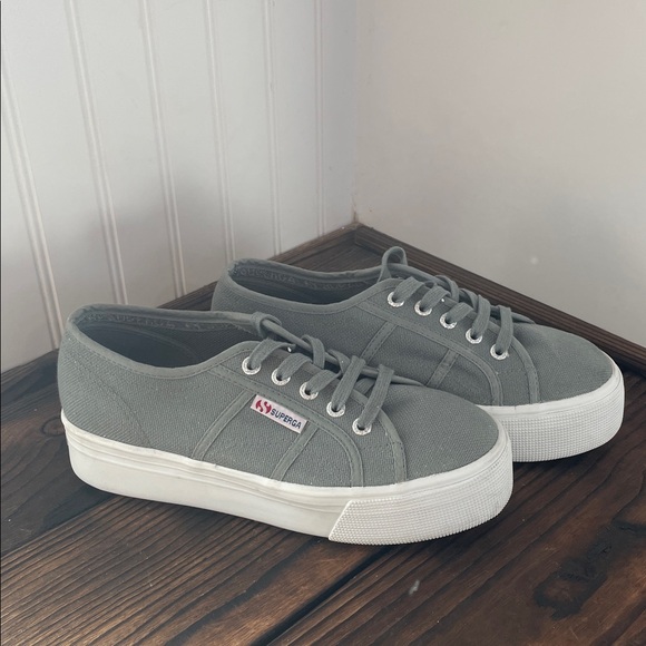 Superga Light Gray Canvas Platform Sneakers - Picture 1 of 5